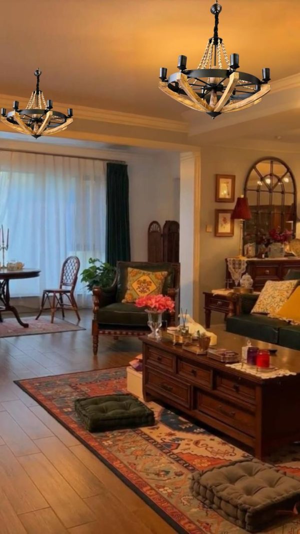 لوستر چوب و فلز مهره دار با طراحی مدرن - Image 3